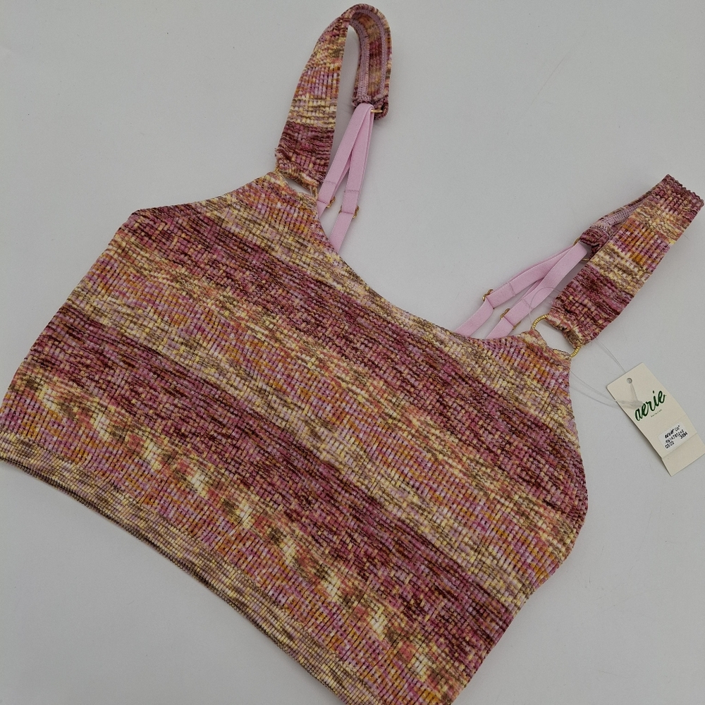 Aerie Seamless Ring Longline Bralette Peach Spacedye XS